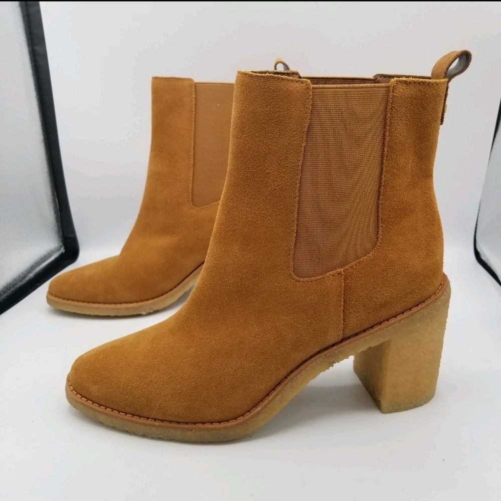 Tan Gold Logo Lauren Ralph Lauren Women's Marianna Ankle Boot Suede Size 7.5
